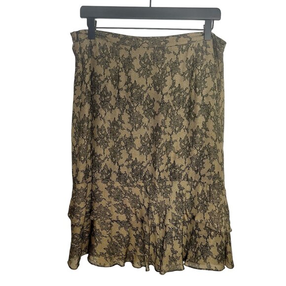 MICHAEL Michael Kors Women's Taupe Silk Lace Print Layered Skirt Size 10 - Picture 2 of 9